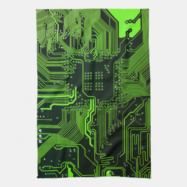 Geek Out Nerd PCB Green Electronic Circuit Board  Tea Towel (Vertical)