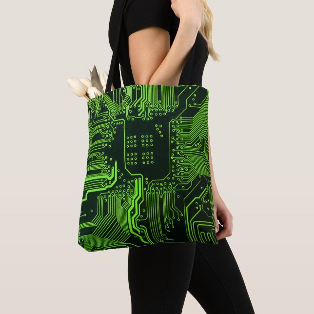 Geek Out Nerd PCB Green Electronic Circuit Board  Tote Bag (Close Up)