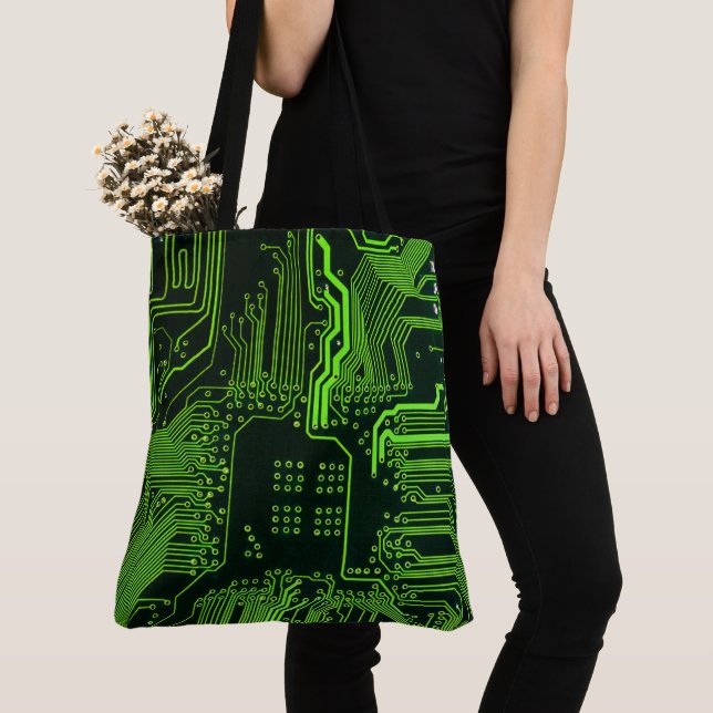 Geek Out Nerd PCB Green Electronic Circuit Board  Tote Bag (Close Up)