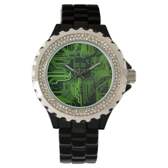 Geek Out Nerd PCB Green Electronic Circuit Board  Watch (Front)