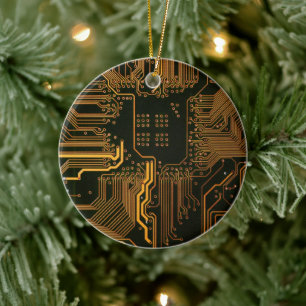 Geek Out Nerd PCB Orange Electronic Circuit Board Ceramic Tree Decoration
