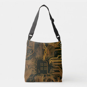 Geek Out Nerd PCB Orange Electronic Circuit Board  Crossbody Bag