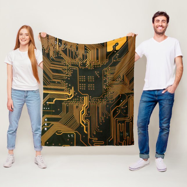 Geek Out Nerd PCB Orange Electronic Circuit Board  Fleece Blanket (In Situ)