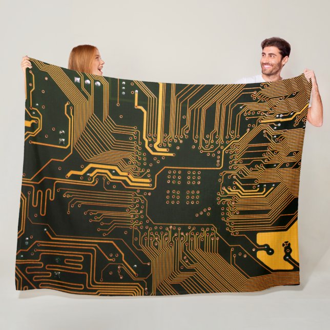 Geek Out Nerd PCB Orange Electronic Circuit Board  Fleece Blanket (In Situ)