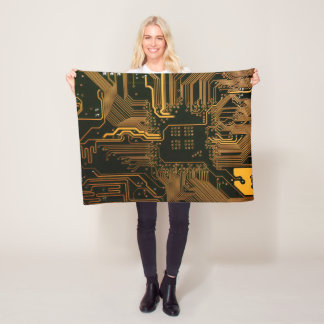 Geek Out Nerd PCB Orange Electronic Circuit Board  Fleece Blanket