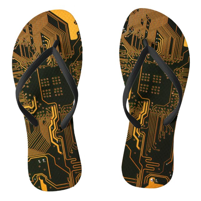 Geek Out Nerd PCB Orange Electronic Circuit Board  Flip Flops (Footbed)