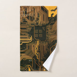 Geek Out Nerd PCB Orange Electronic Circuit Board Hand Towel