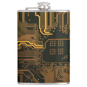 Geek Out Nerd PCB Orange Electronic Circuit Board Hip Flask