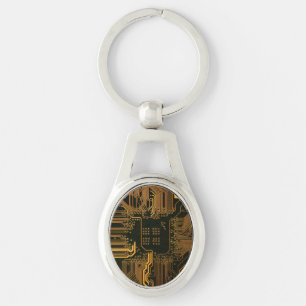 Geek Out Nerd PCB Orange Electronic Circuit Board Key Ring