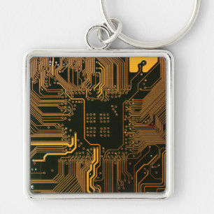 Geek Out Nerd PCB Orange Electronic Circuit Board  Key Ring