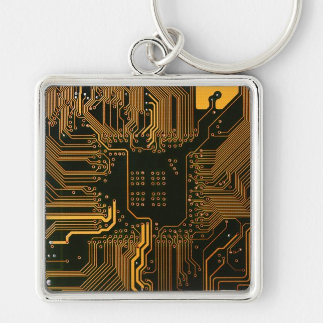Geek Out Nerd PCB Orange Electronic Circuit Board  Key Ring (Front)