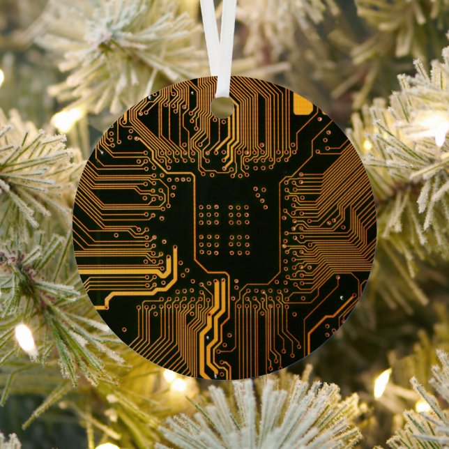 Geek Out Nerd PCB Orange Electronic Circuit Board  Metal Tree Decoration (Insitu)