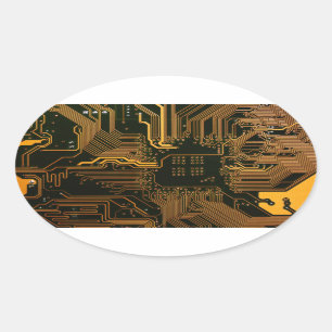 Geek Out Nerd PCB Orange Electronic Circuit Board  Oval Sticker