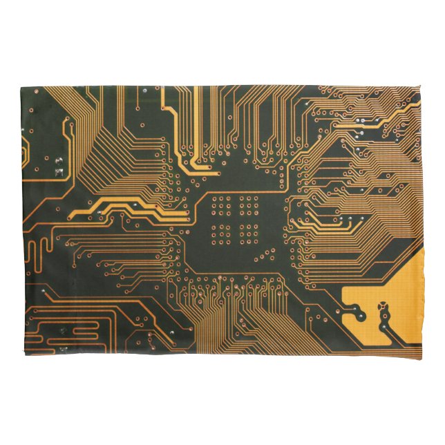 Geek Out Nerd PCB Orange Electronic Circuit Board  Pillowcase (Front)