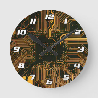 Geek Out Nerd PCB Orange Electronic Circuit Board Round Clock
