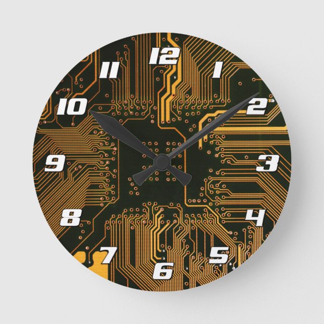Geek Out Nerd PCB Orange Electronic Circuit Board  Round Clock (Front)