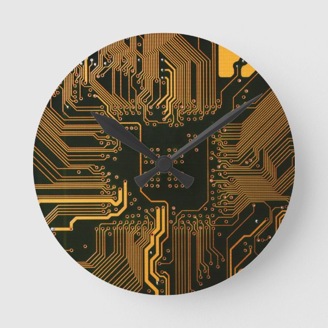 Geek Out Nerd PCB Orange Electronic Circuit Board  Round Clock (Front)