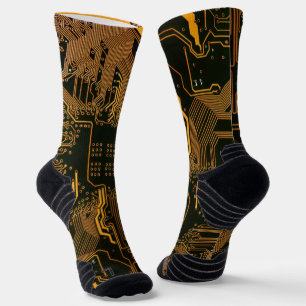 Geek Out Nerd PCB Orange Electronic Circuit Board  Socks