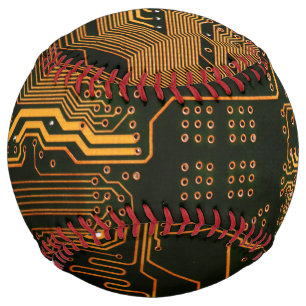 Geek Out Nerd PCB Orange Electronic Circuit Board  Softball