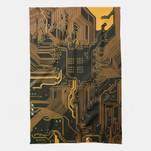 Geek Out Nerd PCB Orange Electronic Circuit Board  Tea Towel