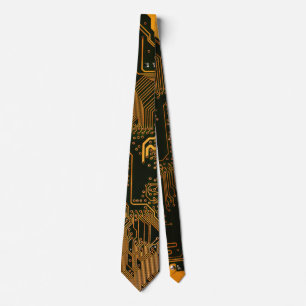 Geek Out Nerd PCB Orange Electronic Circuit Board  Tie