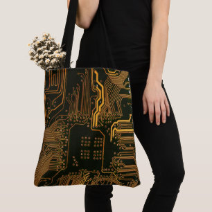 Geek Out Nerd PCB Orange Electronic Circuit Board Tote Bag