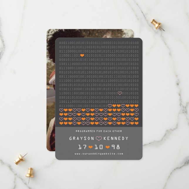 Geek Programmed For Love Binary Code Save The Date (Front/Back In Situ)