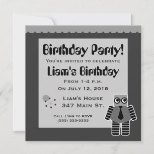 Geek Robot Birthday Party Invitations