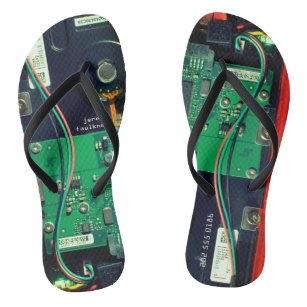 Geek robotic printed circuit board electronic Cool Flip Flops