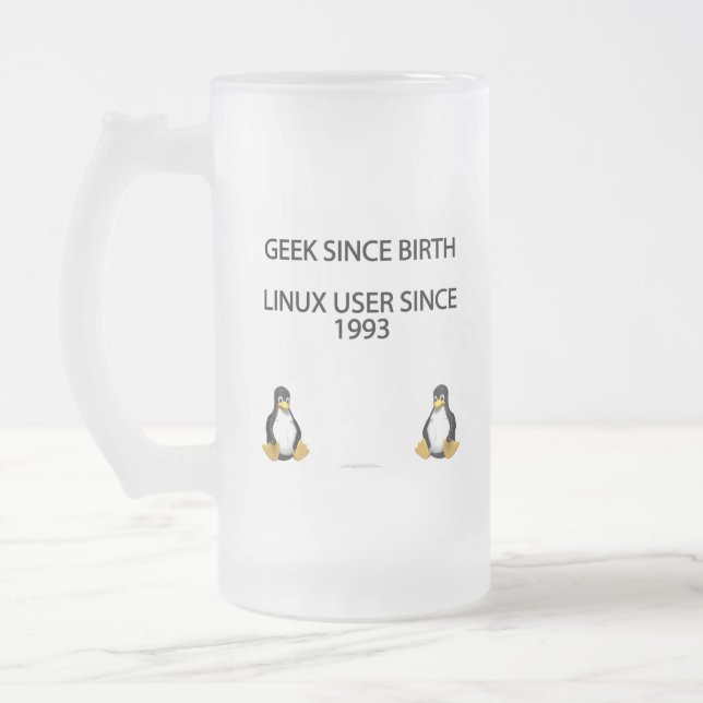 Geek since birth. Linux user since 1993. (mug) Frosted Glass Beer Mug (Left)