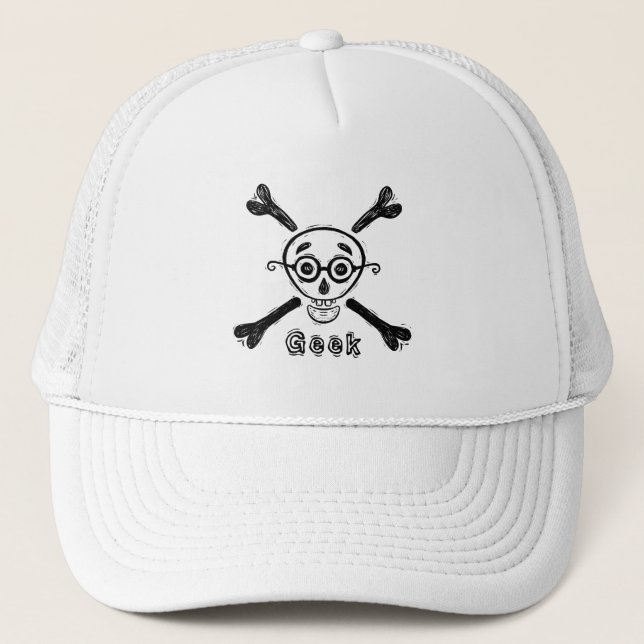 Geek Skull with eyeglasses personalised Trucker Hat (Front)
