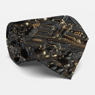 Geeky Black and Gold Circuit Computer Board Tie