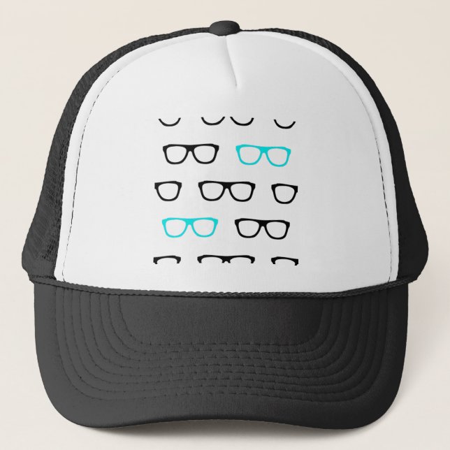 geeky blue glasses trucker hat (Front)