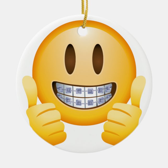 Geeky Braces Emoji Ceramic Tree Decoration (Front)