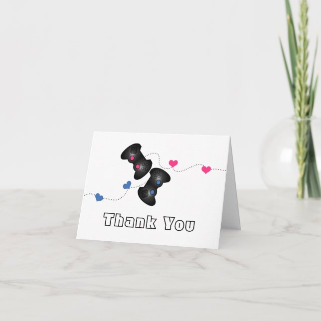 Geeky Gamer Thank You Card Dark (Blue/Pink) (Front)