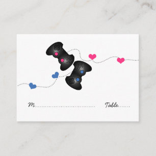 Geeky Gamer Wedding Place Cards Dark (Blue/Pink)