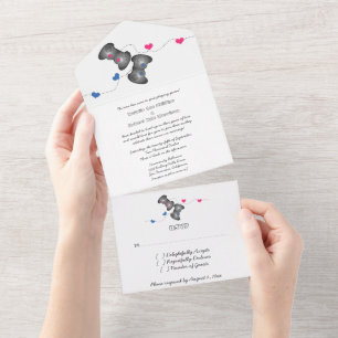 Geeky Gamers All in One Wedding Invite Pink/Blue