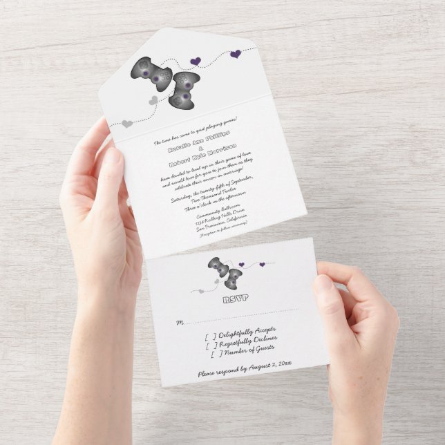Geeky Gamers All in One Wedding Invite | Purple (Tearaway)