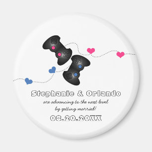 Geeky Gamers Save the Date Magnet Dark (Blue/Pink)