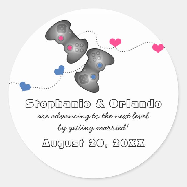 Geeky Gamers Save the Date Stickers (Front)