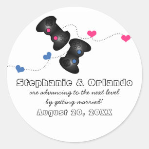 Geeky Gamers Save the Date Stickers Dark Blue/Pink