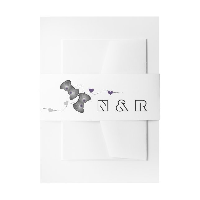 Geeky Gamers Wedding Belly Bands Silver Purple Invitation Belly Band (Front Example)