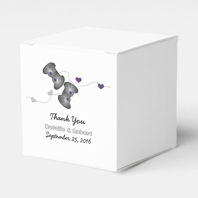 Geeky Gamers Wedding Favour Boxes Silver Purple (Front Side)