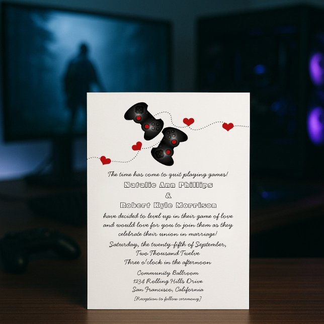 Geeky Gamers Wedding Invitation (Dark) (Red Geeky Gamers Wedding Invitation)