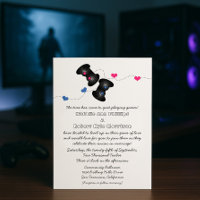 Geeky Gamers Wedding Invitation Dark (Blue/Pink)