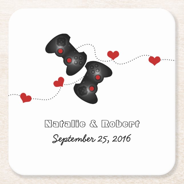 Geeky Gamers Wedding Paper Coasters Dark (Front)
