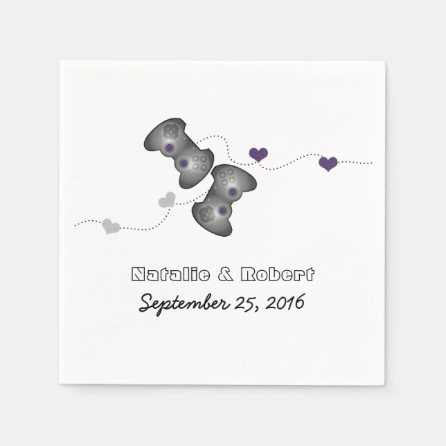 Geeky Gamers Wedding Paper Napkins Silver Purple (Front)