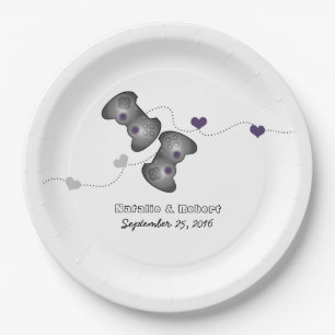 Geeky Gamers Wedding Paper Plates Silver Purple