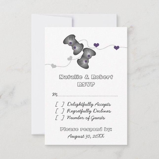 Geeky Gamers Wedding Response Card (Silver/Purple) (Front)