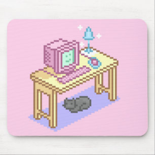 Geeky Girly Pink Pixel Art Computer Mouse Mat